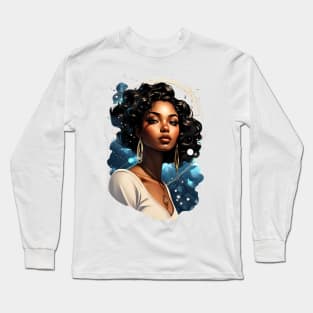 Black Woman stellar retro vintage splash art design Long Sleeve T-Shirt